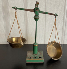 Antik Metall Waage Miniatur Apotheker grün Sammlerstück Dekoration 16x15cm defek