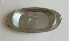 Servierplatte mit Deckel, Cromargan und Acryl, benutzt