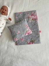 Puppenbettwäsche Kissen für Antike Wiegen Puppenbett Puppenwagen grau/rosa