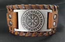 Vikinger Lederarmband Vegvisir Runen Kreis Wikinger Armreif Schutz Amulett AE18B