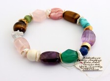 Wunderschöne Feine Edelstein Armband mit vergoldet 925 Silber auf Gummiband Bunt