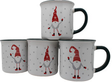 4x Weihnachtstassen-Becher aus Keramik 2 Motive Wichtel Mütze 300ml XMAS *NEU*