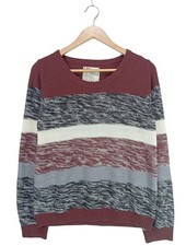 HERITAGE Rundhalspullover Damen Pullover Gr. DE 38 hellgrau-rot-weiß Casual-Look