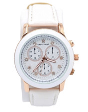 Armbanduhr Damen Frauen Uhr Analog Quarz Kunstleder Strassstein Weiß Excellanc