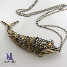 Antiker 800er Silber Anhänger Fisch Koi und 800er Silber Kette, um 1950 (E2576)