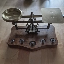 Westa Briefwaage Apothekerwaage Messing Holz mit Gewichten Schublade