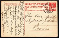 SCHWEIZ: Auslandspostkarte 25 Rappen, 1922, gelaufen nach München/ZÜRICH-ENGE