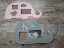 2 tlg.Set Bilderrahmen Fotorahmen Wal Elefant Baby Junge Mädchen Holz Zwillinge 