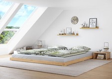 Niederflurbett Bodenbett niedrig Doppelbett 180x200 Buche Massivholz Doppelbett