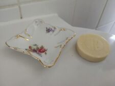 Antike Seifenschale Porzellan aus Belgien, Rosen circa 7x7 cm Goldrand