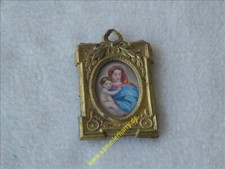 antiker Bilderrahmen aus Blech, Maria mit Kind, für die Puppenstube, 4D293-8