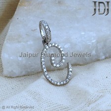 Solid 14k Weiss Gold Natürlicher Diamant C Initialen Buchstabe Alphabet Anhänger