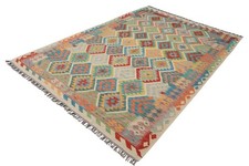 Teppich Afghan Maimana Kelim Handwebteppich 100% Wolle 200x290 cm Rug grün rot
