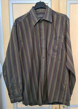 Finest Tailor  Hemd KW 41/42( L), Langarm, oliv  braun gestreift