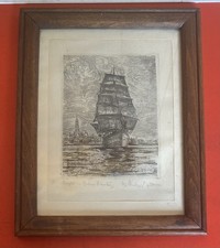Alte Radierung "Segelschiff am