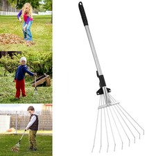 Laubharke mit Metall Teleskopstiel Laub Besen Rechen Fächer Laubrechen Harke DE