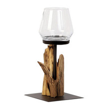 WMG Holz-Windlicht RAISA, verschiedene Größen, Handarbeit, Holz, Eisen, Glas