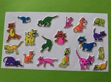 90er 80s 19 Neon Puffy Stickers Katzen sehr selten Aufkleber Stickeralbum bunt