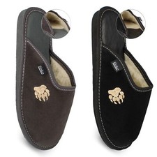 Herren Leder Hausschuh mit Schafwolle grau schwarz Gr. 39-48 Tatze filsko Skagen