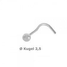 925 Silber Nasenpiercing Kugel 2,5 mm, Nasenstecker  Spirale