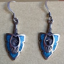 Navajo Chip Inlay Ohrhänger Adler Kopf, Pfeilspitze Türkis 925% Indianerschmuck