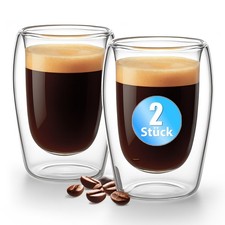 2 Stück doppelwandige Espresso Gläser Espressotassen 80 ml in Gastro-Qualität  