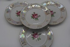 4er Set Kahla Kuchenteller Perlmutt Rosenmotiv irisierend Porzellan DDR