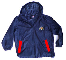 DEG  DÜSSELDORFER EG  Eishockey Jacke Regenjacke Gr.L Blau Kapuze aus den 90ern