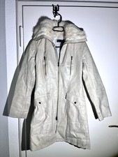 ✨Sexy Damen Mantel Fellkragen Echtleder Sasch Gr.34/36 Beige Vintage Modern 