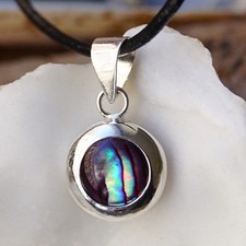Silber Kettenanhänger Abalone Paua Muschel Regenbogen Modern Schlicht 2 cm Rund