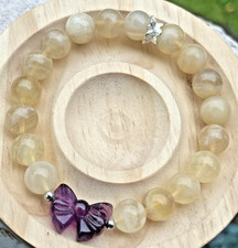 Lila Schleife Fluorit + Achat Armband Stretcharmband Edelstein Kristall 10 mm