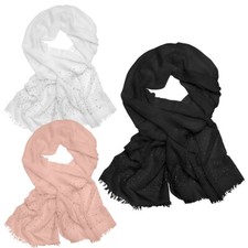 schönes Schaltuch mit Fransen Halstuch Strass Strasssteine rosa grau schwarz 