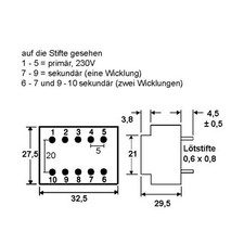 Hahn Printtransformator BVEI305 EI30 3VA 230V 12V 250mA unbedingt kurzschlussfes