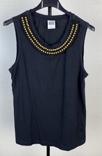 VERO MODA Damen Gr. M 36-38 Stretch Jersey Top Shirt Baumwolle schwarz gold 9C4