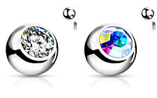 Piercing Ersatzkugel Chirurgenstahl Silber Kristall Weiß o Aurora 4mm, 5mm 1St 