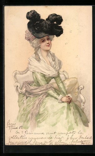 Lithographie dame grünem - in,