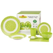 Camping Geschirr Set,100% Melamin / 28-teilig / Campinggeschirr "Green Dot"