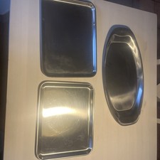 VTG Edelstahl Große ovale Servierplatte 50cm x 25cm , 2 rechteckig WMF CROMARGAN