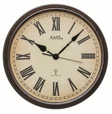 AMS 5977 Wanduhr Funkuhr analog Metallgehäuse Mineralglas rund 42 cm antik retro