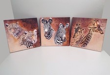 Leinwandbilder auf MDF- Platte - Zebra, Giraffe, Leopard - Afrika 3 Stück