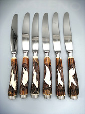 Anton Wingen Othello 6x Speisemesser Jagdbesteck Hirschhorn Solingen Messer Horn