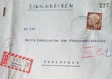 KARLSRUHE: Briefumschlag, postgelaufen u. gestempelt 2.8.1957 ?