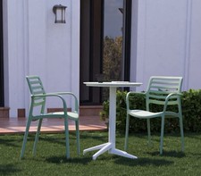 GREEN LOUNGE 2x Stapelstuhl mit Armlehne fiberglasv. Tragkraft bis 250kg salbeig