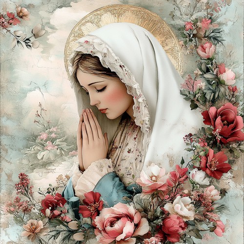 Wandbild heilige maria blumen - wandbild,