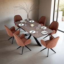 Esstisch mit 6 Stühlen Set Drehbar Braun Leder Essgruppe Tisch Stuhl Homestyle4u