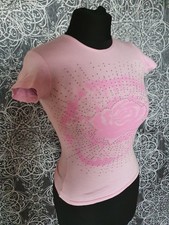 Rose Rosa Glitzer top shirt Oberteil t-shirt  XS 34 Damen sexy Shirt figurbetont