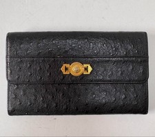 Authentische Vintage Versace Straußenleder Medusa lange Geldbörse