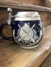 alter Relief Bierkrug MR Steinzeug Jagdmotive