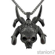 Skull Dämon Totenkopf Anhänger Edelstahl Halskette Schädel Skelett Biker 333B