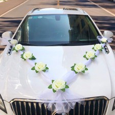 2er Hochzeit Autodeko Set Auto Schmuck Hochzeitsdeko für Brautauto Rose Organza